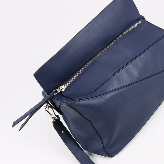LOEWE Puzzle Large Leather 2Way Handbag in Navy Blue
