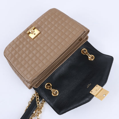Celine C Sées Medium Leather Chain Shoulder Bag Black × Brown
