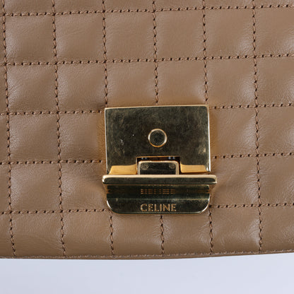 Celine C Sées Medium Leather Chain Shoulder Bag Black × Brown