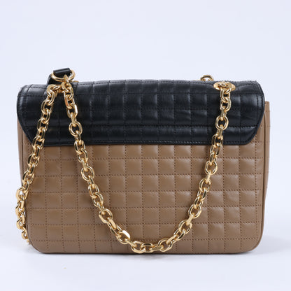 Celine C Sées Medium Leather Chain Shoulder Bag Black × Brown