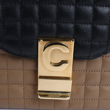 Celine C Sées Medium Leather Chain Shoulder Bag Black × Brown