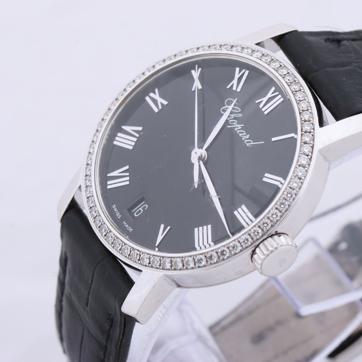 Chopard Classique 134200-1001 33mm Black Dial with Diamonds and White Gold x Leather Watch