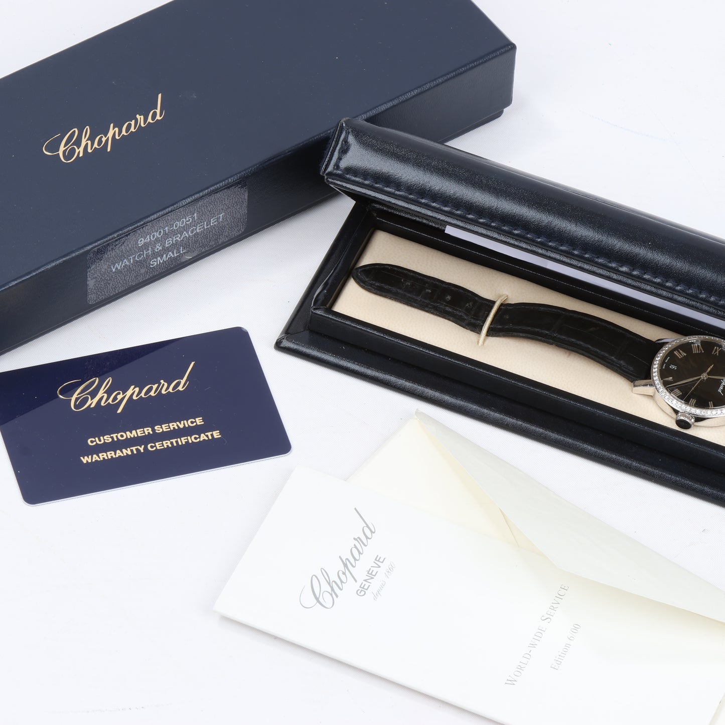 Chopard Classique 134200-1001 33mm Black Dial with Diamonds and White Gold x Leather Watch