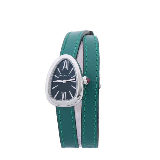 Bulgari Serpenti SPS27 1NJ2IT SS & Leather QZ Black Dial Watch
