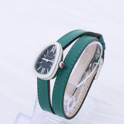 Bulgari Serpenti SPS27 1NJ2IT SS & Leather QZ Black Dial Watch