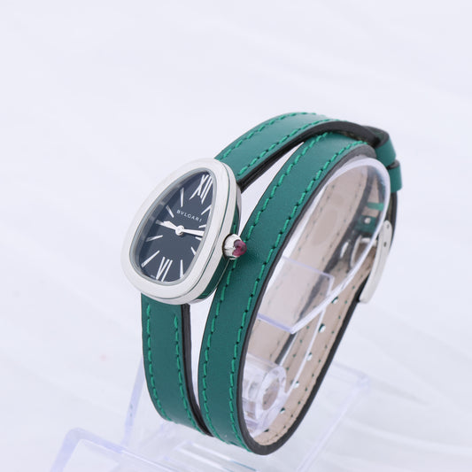 Bulgari Serpenti SPS27 1NJ2IT SS & Leather QZ Black Dial Watch