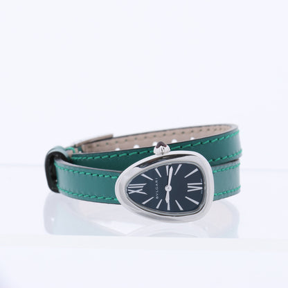 Bulgari Serpenti SPS27 1NJ2IT SS &amp; Leder QZ schwarzes Zifferblatt