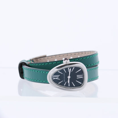 Bulgari Serpenti SPS27 1NJ2IT SS & Leather QZ Black Dial Watch