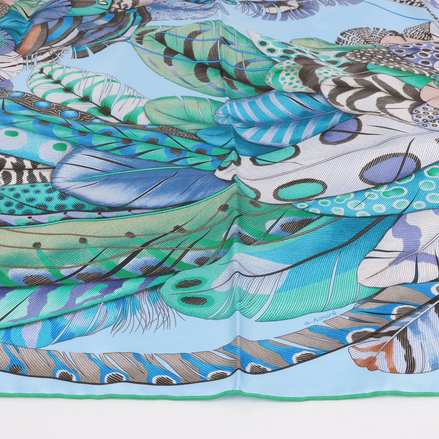 Hermès Carré 90 "PLUMES EN FETE" 100% Silk Scarf in Blue