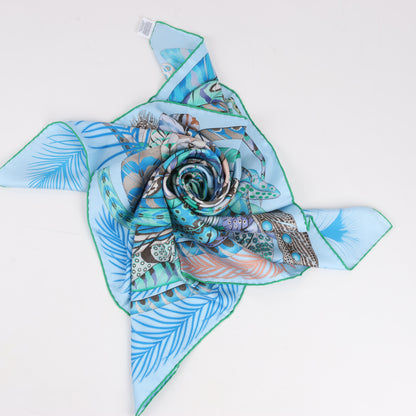 Hermès Carré 90 "PLUMES EN FETE" 100% Silk Scarf in Blue