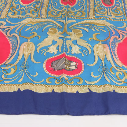 Hermès Carré 90 "LA PRESENTATION" 100% Silk Scarf in Navy Blue