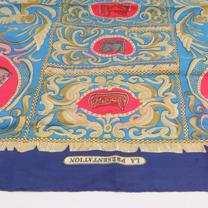 Hermès Carré 90 "LA PRESENTATION" 100% Silk Scarf in Navy Blue