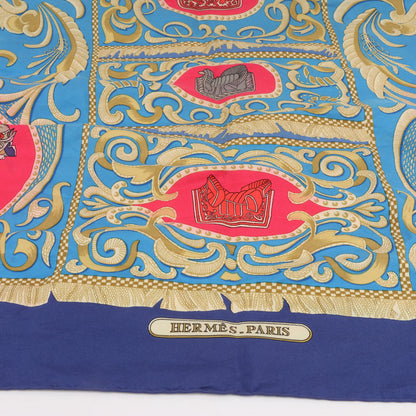 Hermès Carré 90 "LA PRESENTATION" 100% Silk Scarf in Navy Blue