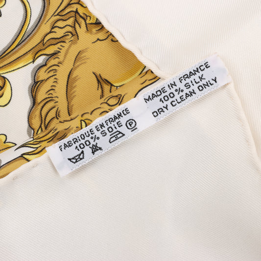 Hermès Carré 90 "LA PROMENADE DE LONGCHAMPS" 100% Silk Scarf in Ecru