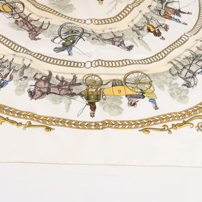 Hermès Carré 90 "LA PROMENADE DE LONGCHAMPS" 100% Silk Scarf in Ecru