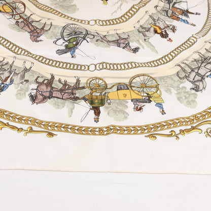 Hermès Carré 90 "LA PROMENADE DE LONGCHAMPS" 100% Silk Scarf in Ecru