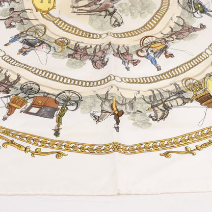 Hermès Carré 90 "LA PROMENADE DE LONGCHAMPS" 100% Silk Scarf in Ecru