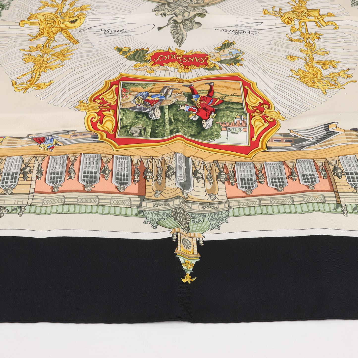 Hermès Carré 90 "SANSSOUCY " 100% Silk Scarf in Black