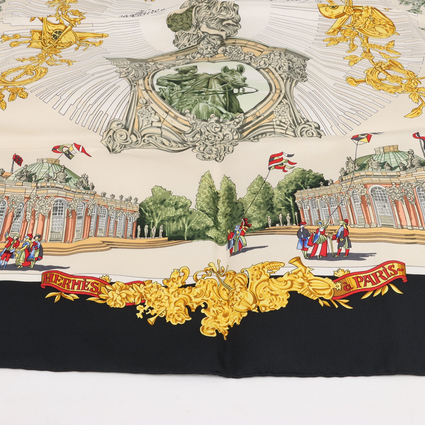Hermès Carré 90 "SANSSOUCY " 100% Silk Scarf in Black