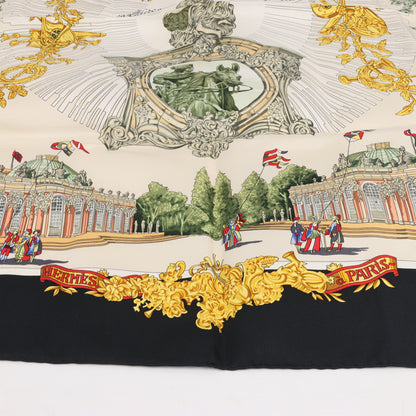 Hermès Carré 90 "SANSSOUCY " 100% Silk Scarf in Black