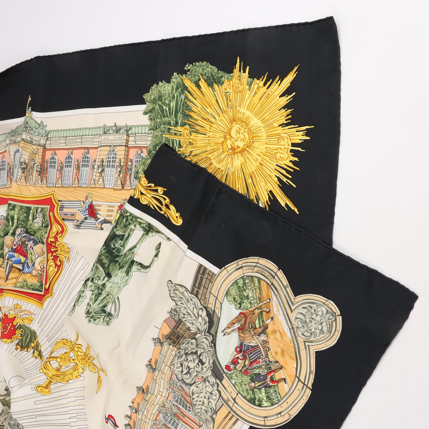 Hermès Carré 90 "SANSSOUCY " 100% Silk Scarf in Black
