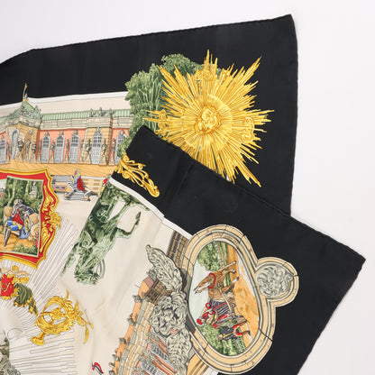 Hermès Carré 90 "SANSSOUCY " 100% Silk Scarf in Black