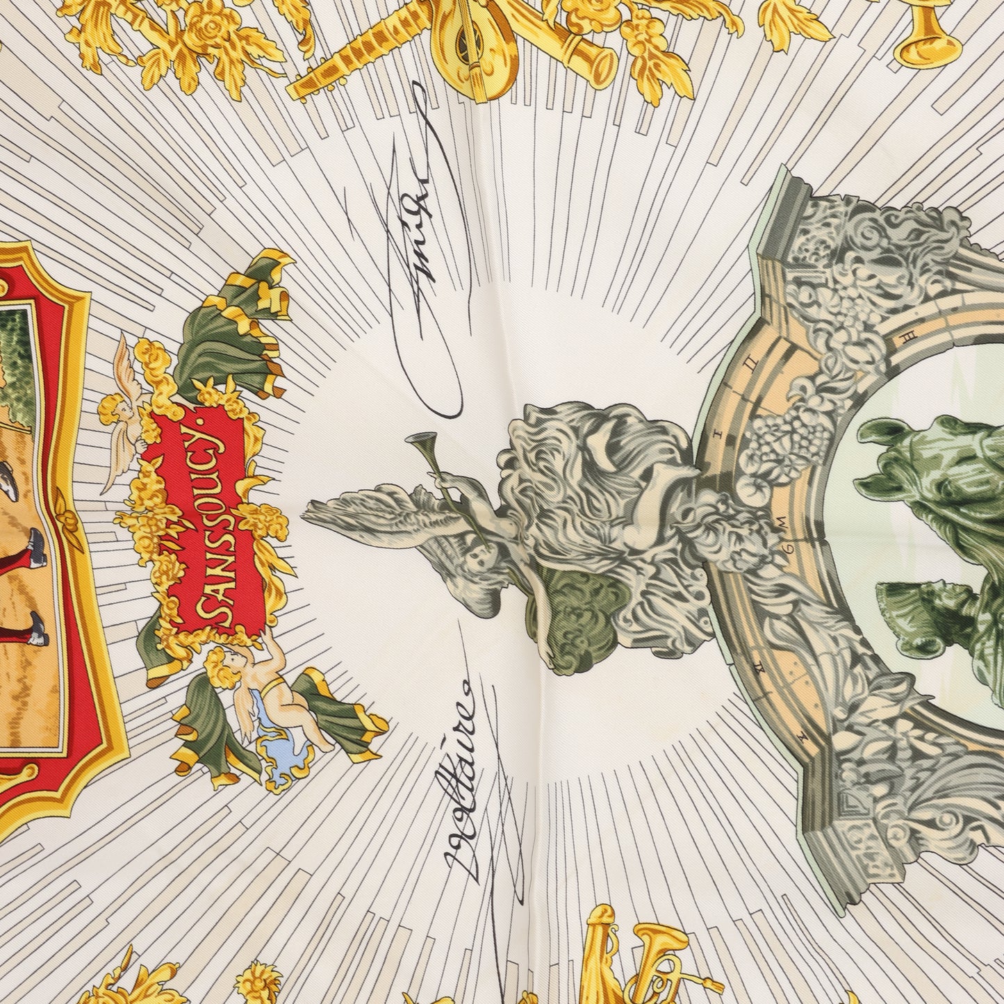 Hermès Carré 90 "SANSSOUCY " 100% Silk Scarf in Black