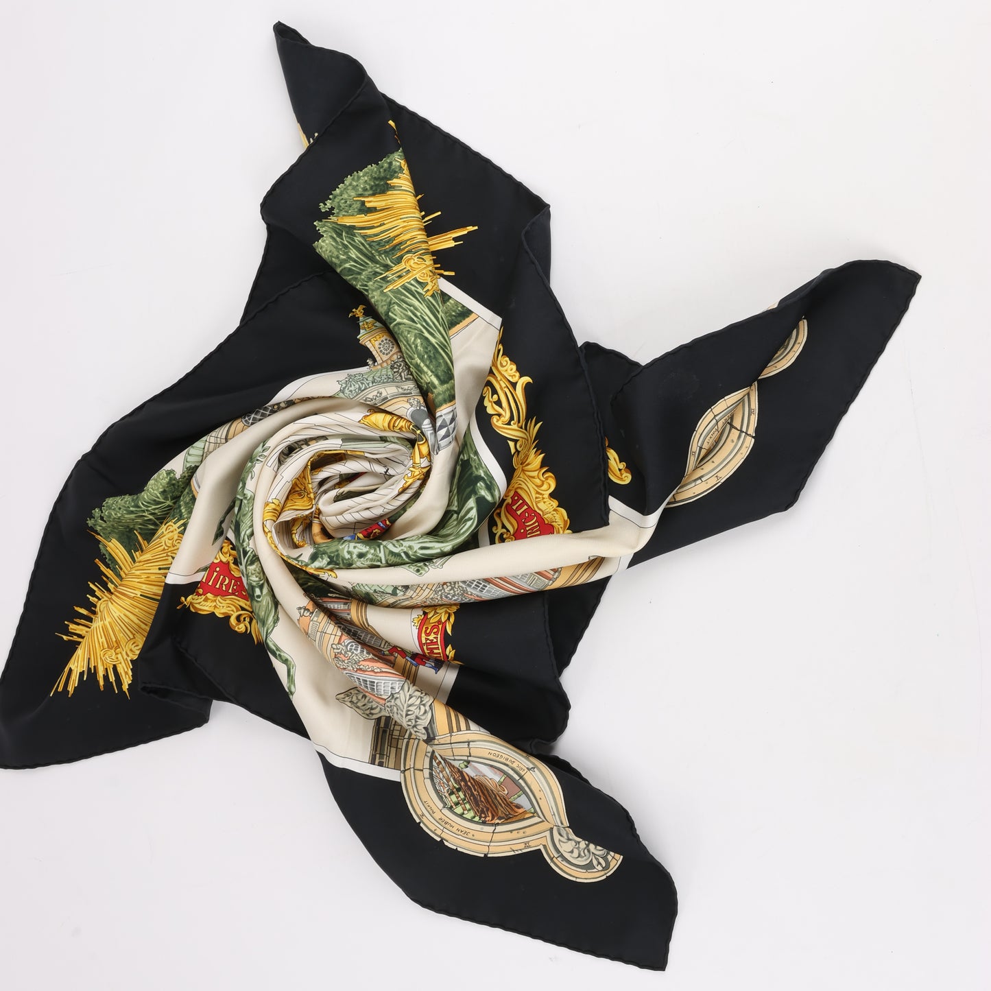Hermès Carré 90 "SANSSOUCY " 100% Silk Scarf in Black