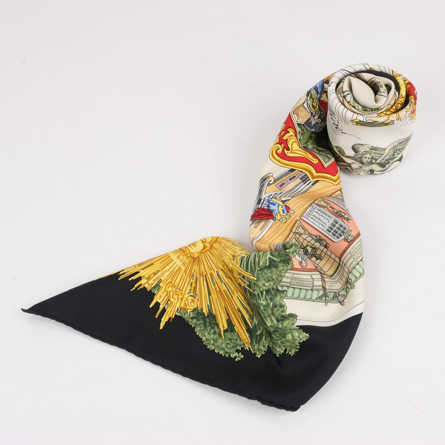Hermès Carré 90 "SANSSOUCY " 100% Silk Scarf in Black