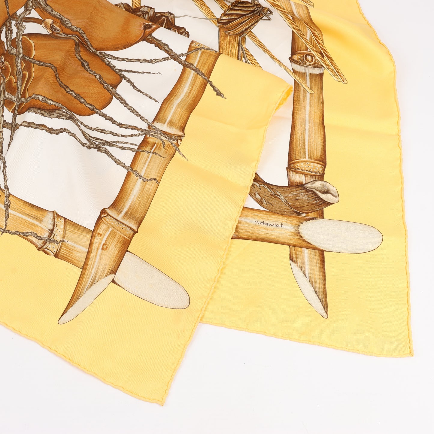 Hermès Carré 90 "Jardin Creole" 100% Silk Scarf in Yellow