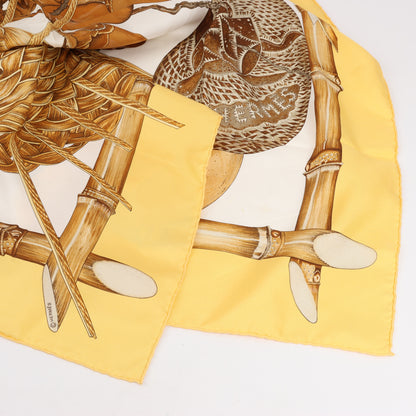 Hermès Carré 90 "Jardin Creole" 100% Silk Scarf in Yellow