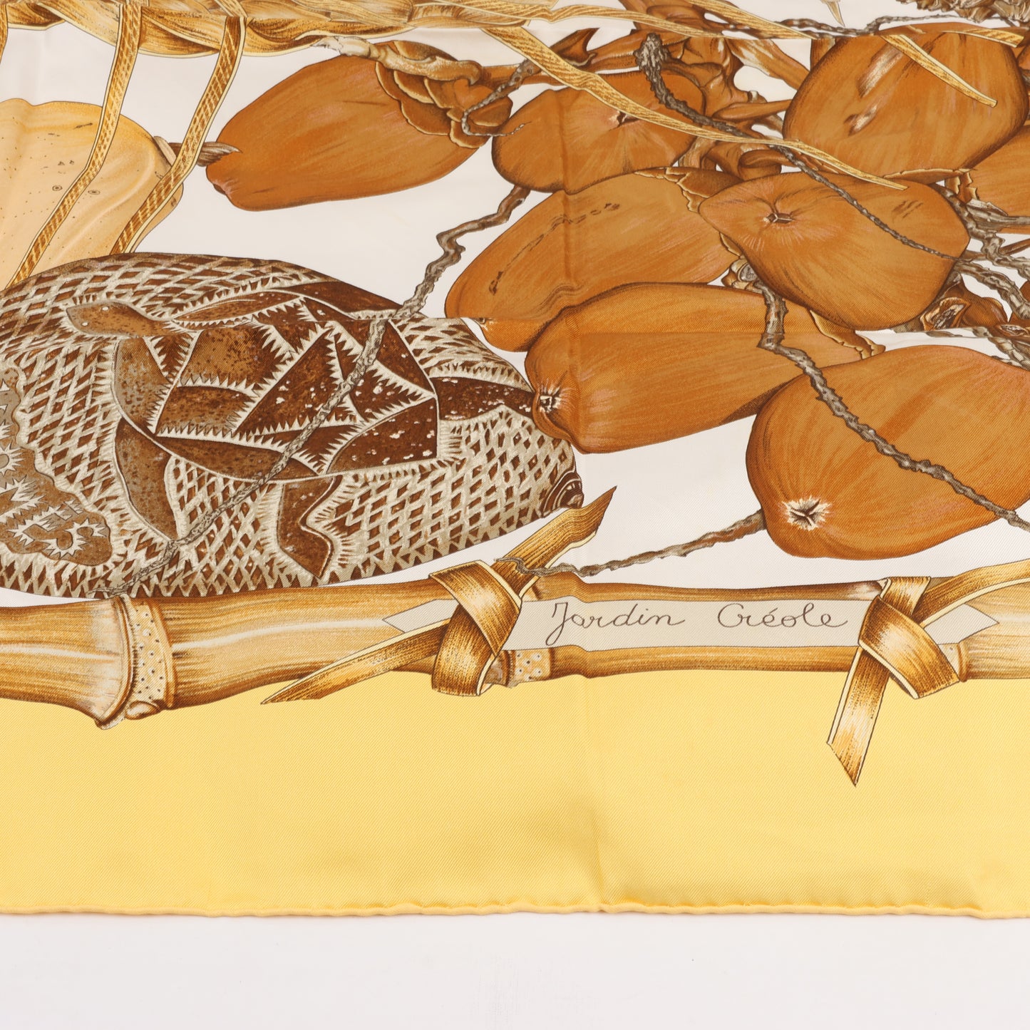 Hermès Carré 90 "Jardin Creole" 100% Silk Scarf in Yellow