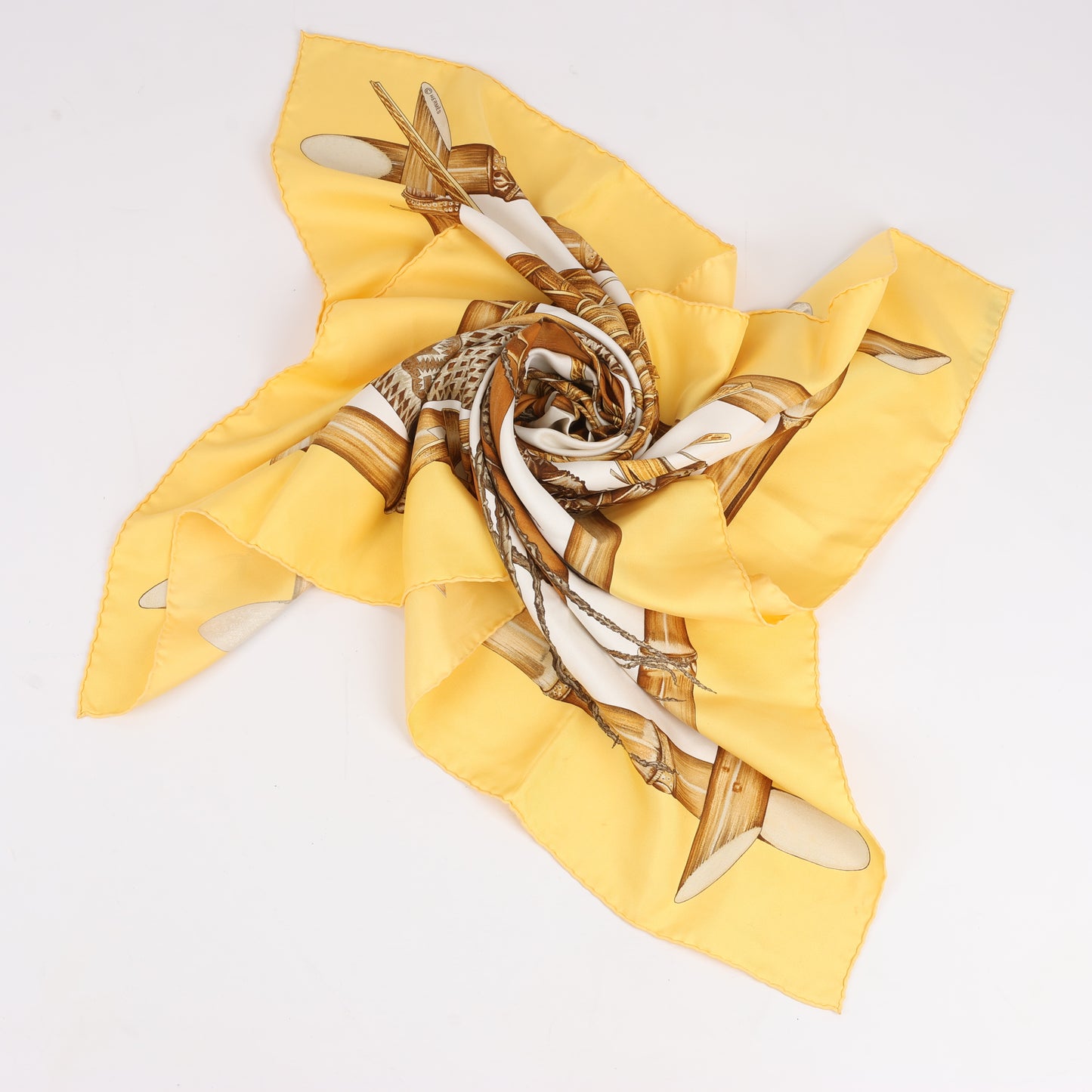 Hermès Carré 90 "Jardin Creole" 100% Silk Scarf in Yellow