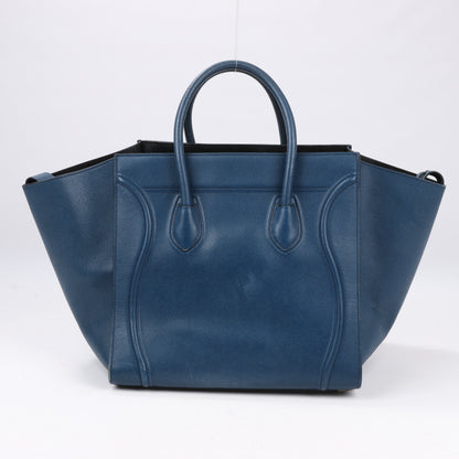 CELINE Luggage Phantom Mittelgroße Handtasche aus genarbtem Leder in Marineblau
