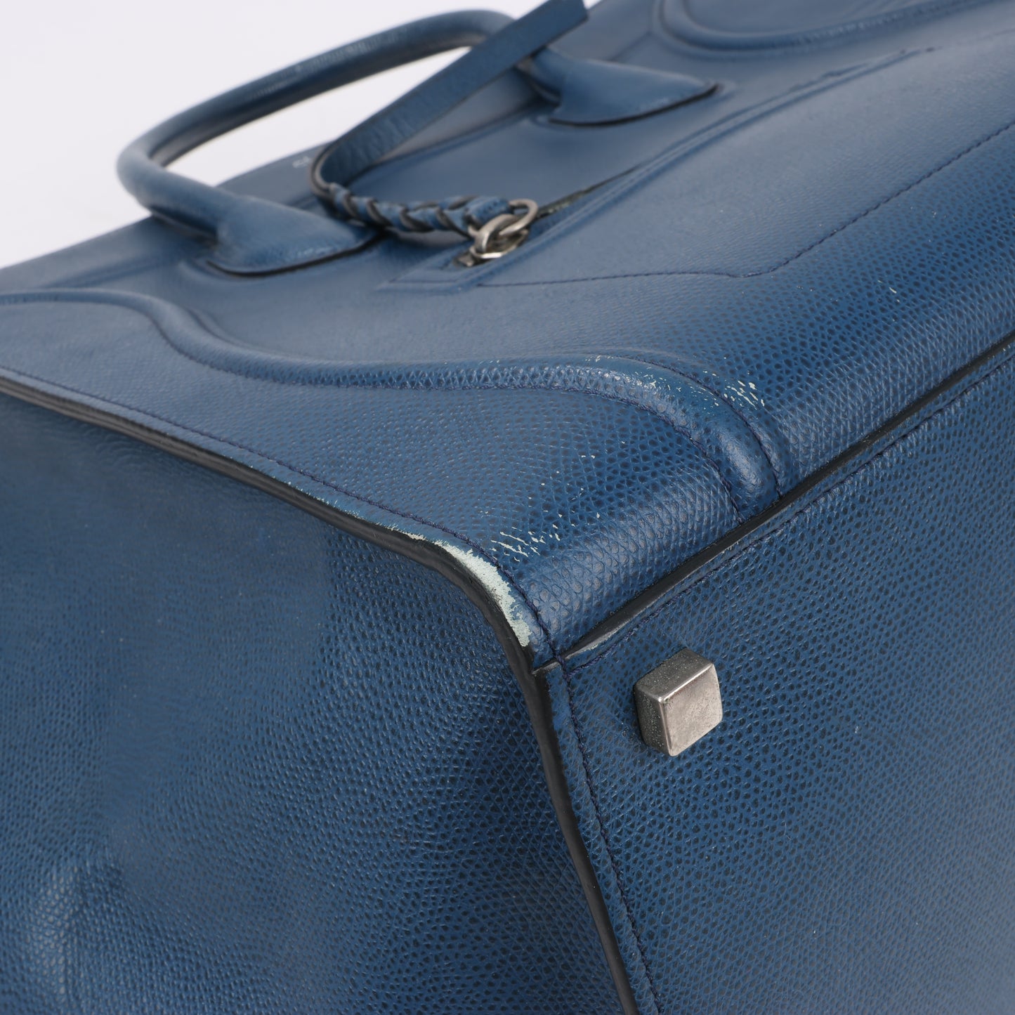 CELINE Luggage Phantom Mittelgroße Handtasche aus genarbtem Leder in Marineblau