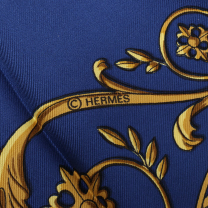 Hermès Carré 90 "LA PROMENADE DE LONGCHAMPS" 100% Silk Scarf in Navy Blue