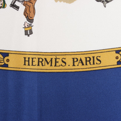 Hermès Carré 90 "LA PROMENADE DE LONGCHAMPS" 100% Silk Scarf in Navy Blue