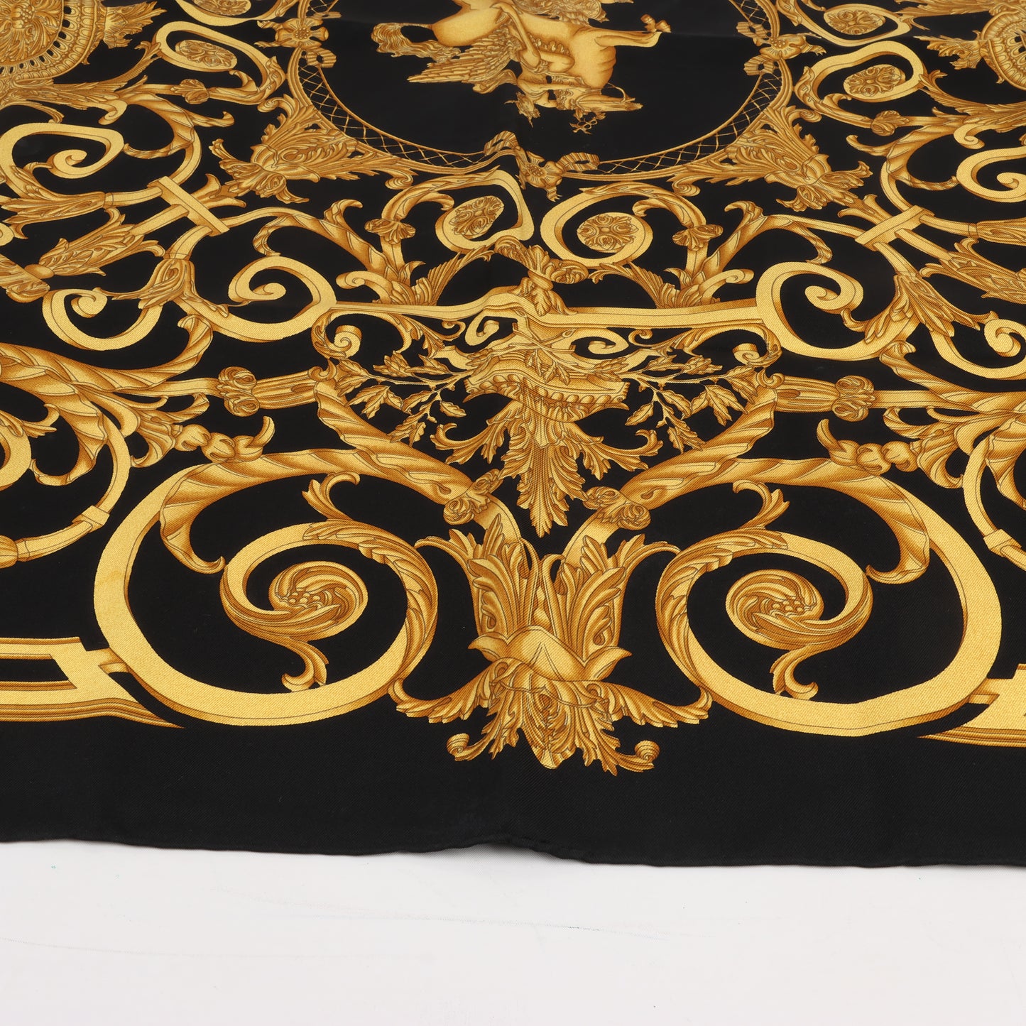 Hermès Carré 90 "LES TUILERIES" 100% Silk Scarf in Black x Gold