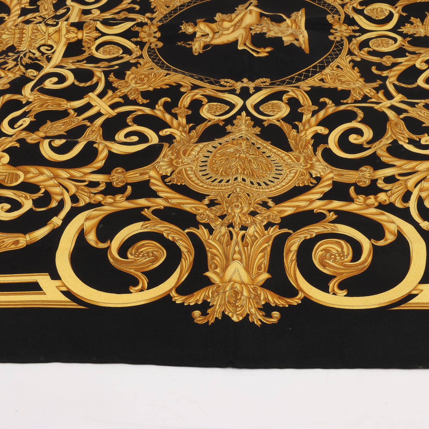 Hermès Carré 90 "LES TUILERIES" 100% Silk Scarf in Black x Gold