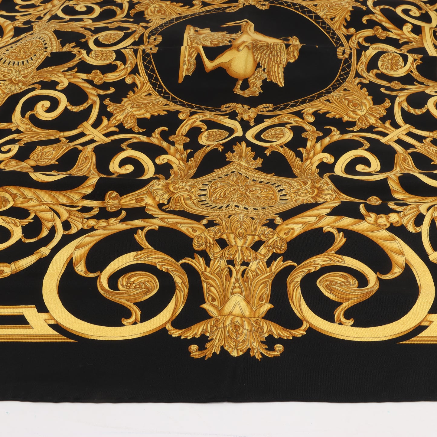 Hermès Carré 90 "LES TUILERIES" 100% Silk Scarf in Black x Gold