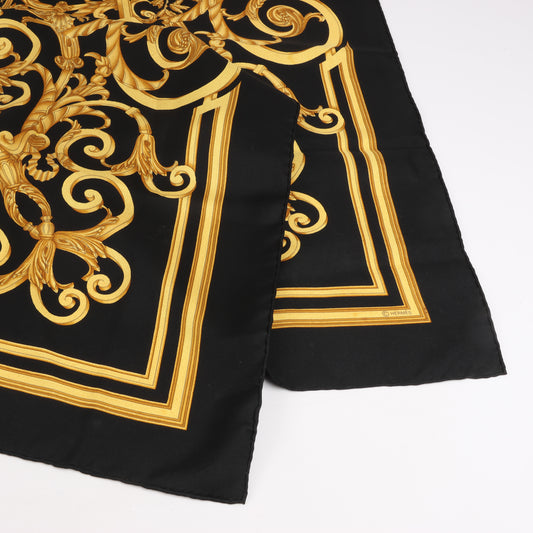 Hermès Carré 90 "LES TUILERIES" 100% Silk Scarf in Black x Gold