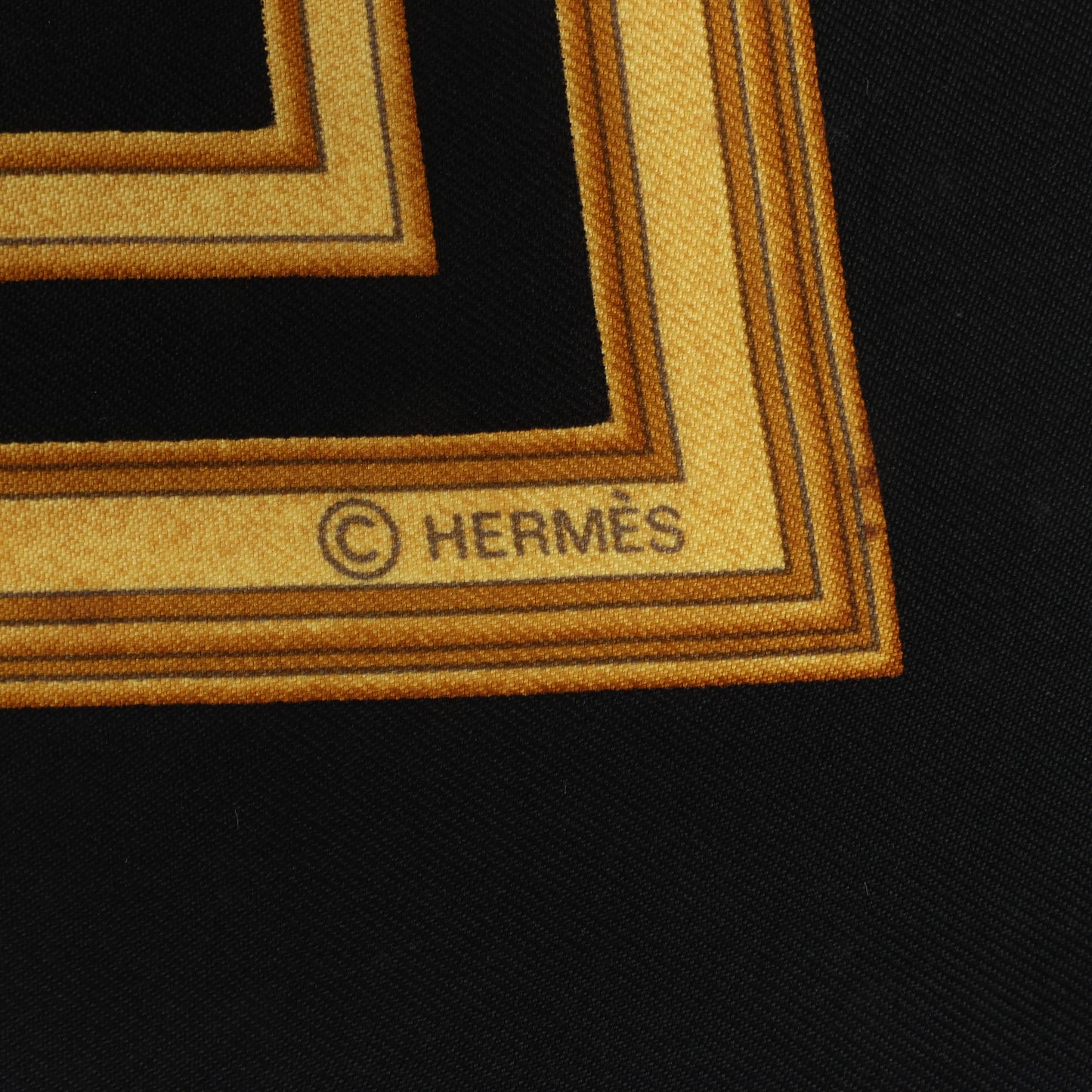 Hermès Carré 90 "LES TUILERIES" 100% Silk Scarf in Black x Gold
