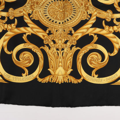 Hermès Carré 90 "LES TUILERIES" 100% Silk Scarf in Black x Gold