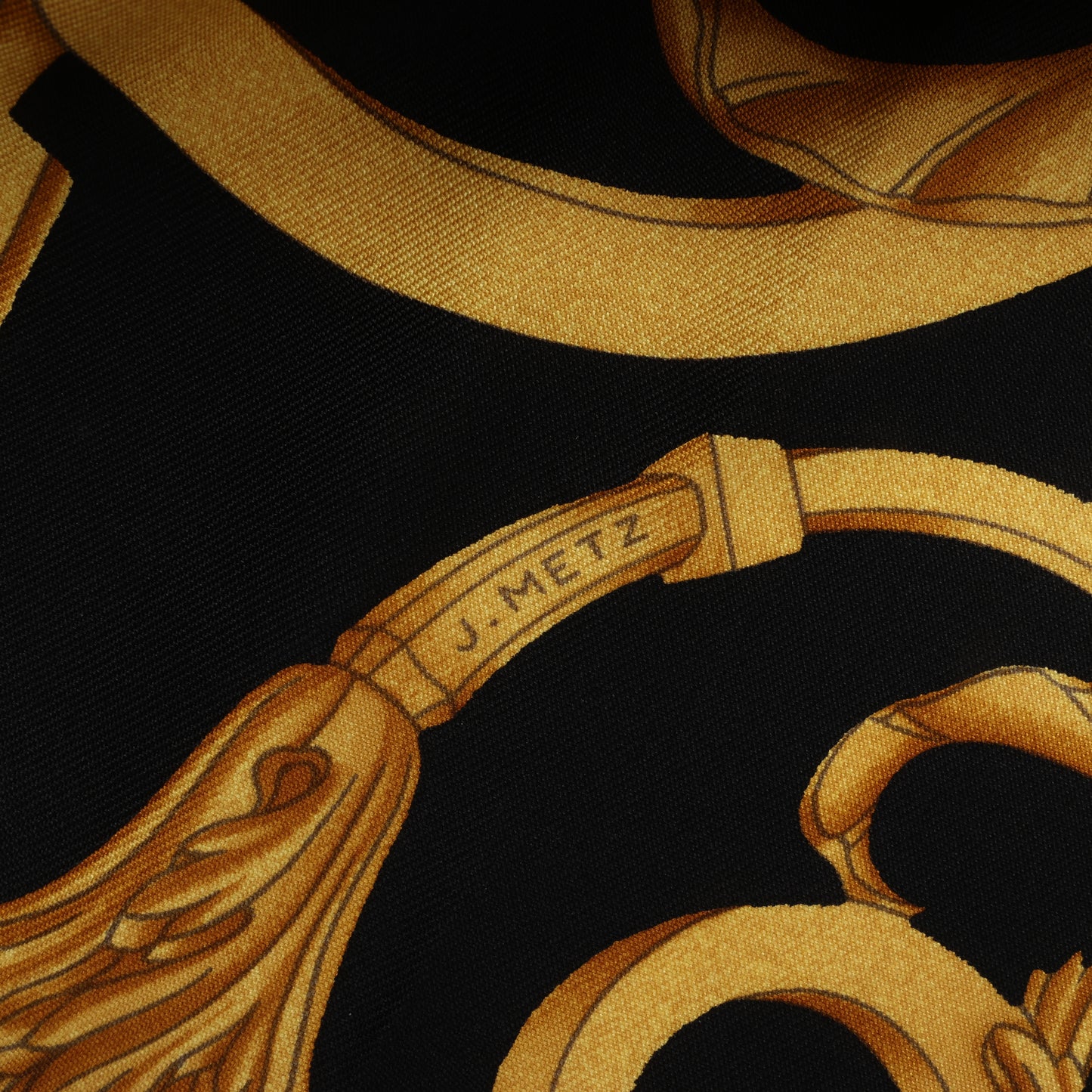 Hermès Carré 90 "LES TUILERIES" 100% Silk Scarf in Black x Gold