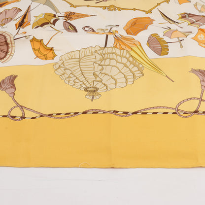Hermès Carré 90 "OMBRELLES ET PARAPLUIES" 100% Silk Scarf in Yellow