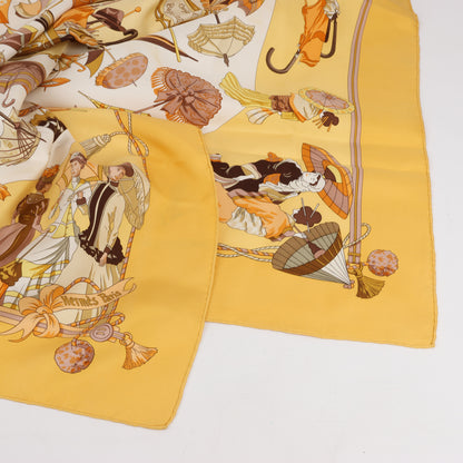 Hermès Carré 90 "OMBRELLES ET PARAPLUIES" 100% Silk Scarf in Yellow