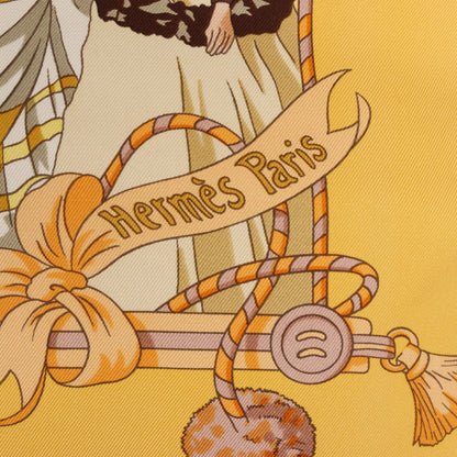 Hermès Carré 90 "OMBRELLES ET PARAPLUIES" 100% Silk Scarf in Yellow