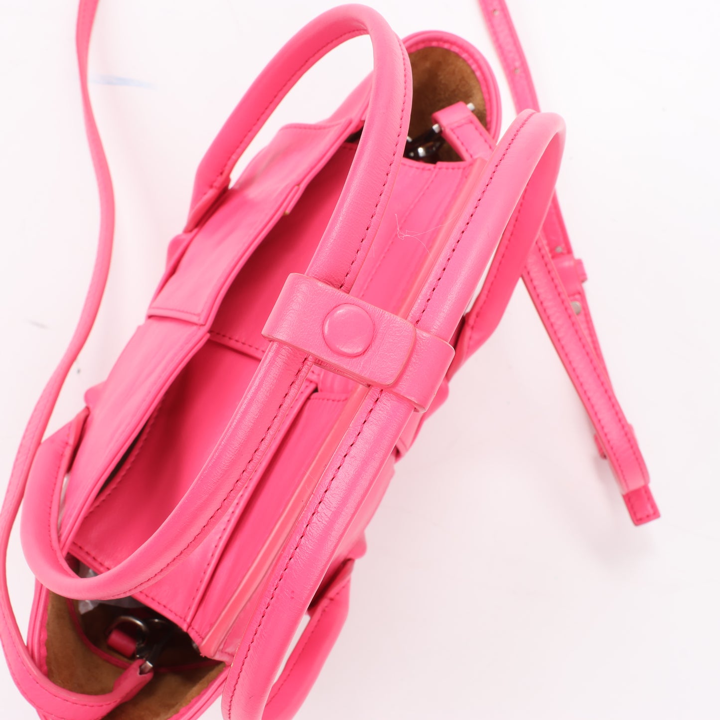 Bottega Veneta Arco Mini Paper Calfskin Maxi Intrecciato 2Way Handbag in Pink