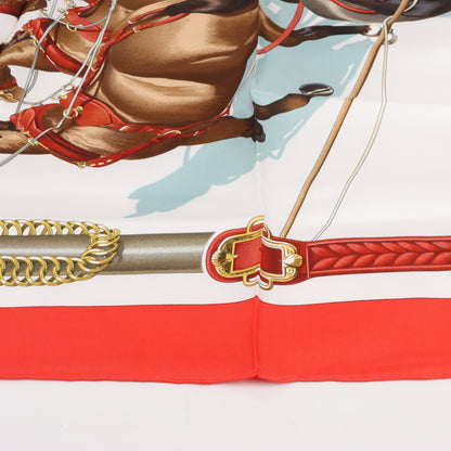 Hermès Carré 90 "ATTELAGE EN ARBALETE" 100% Silk Scarf in Red