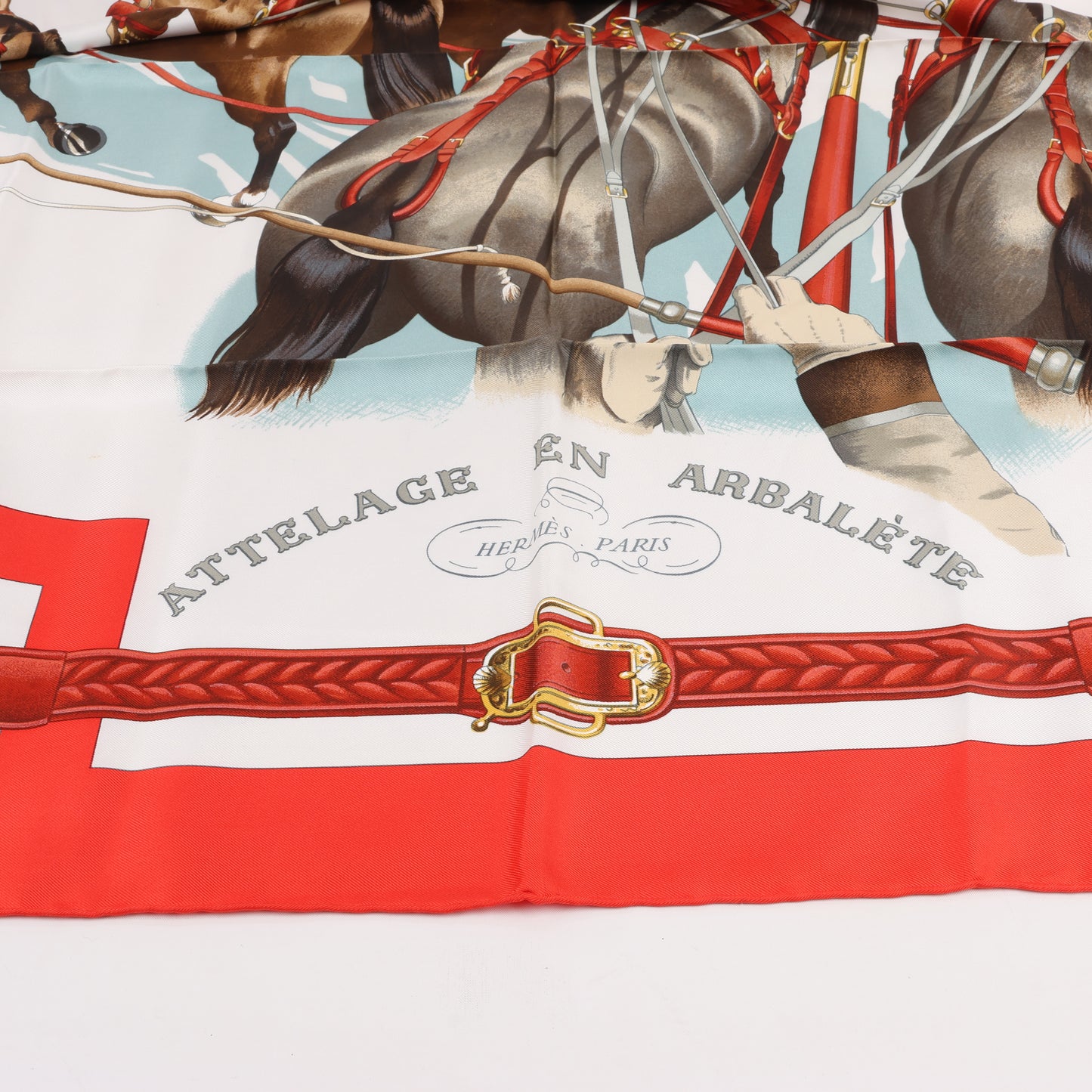 Hermès Carré 90 "ATTELAGE EN ARBALETE" 100% Silk Scarf in Red